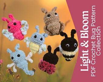 Crochet Bug Pattern Bundle | Light & Bloom Collection | Butterfly Bee Ladybug Firefly Dragonfly Moth Low Sew Amigurumi PDF
