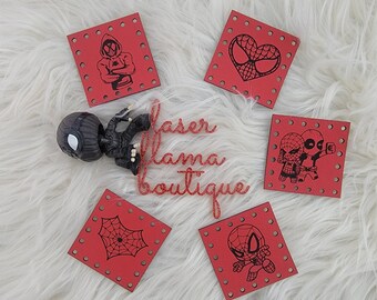 Spidey Love/Valentine Patches/Vegan Faux Leather/5 Design Choices/2 Size Options/15 Color Options/Tags for Handmade items/Crochet/Knit/Sew