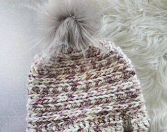 Handmade Crochet Beanie - Cider Beanie - Women's Fall Winter Hat - Hand Dyed Merino Wool - Pom Pom Toque - Fits 20-23" head circumference