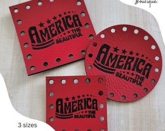 America the Beautiful Vegan Leather Patches for Handmade Items/Patriotic/Independence Day Crochet Knit Tags/USA Labels/Cozies, Bags, & More