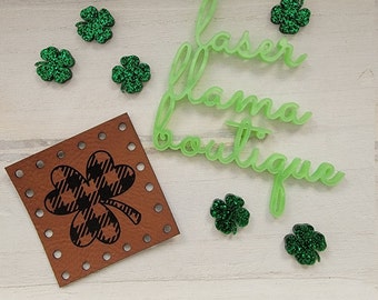 Plaid Shamrock/4 leaf Clover/15 Colors Vegan Faux Leather/2 Sizes/Labels for Handmade Crafts/St. Patty's Day labels for Crochet/Knit/Sew