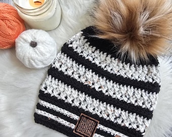 Handmade Crochet Beanie: Falling Leaves with Pom - Child Sized