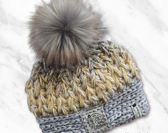 Handmade Crochet Beanie - Plume Beanie - Women's Fall Winter Hat - Cozy Pom Pom Toque - Adult Size - Fits 20-23" head circumference