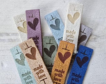 No Sew Microsuede Made with Love Heart Tags: Crochet Amigurumi Embellishments - 10 pack (random multi color set)