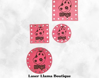 Boo-tiful Floral Ghost ~ Cute Ghost Halloween Patches ~ Faux Leather Tags ~ Handmade Labels for Crochet, Knit and Sew ~ 18 colors ~ 4 sizes