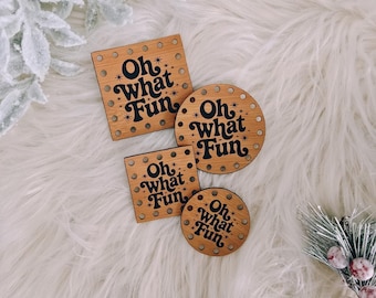 Christmas Patch for Handmade Items: Oh What Fun - Faux Leather - for Crochet and Knit - 20+ colors - multiple sizes