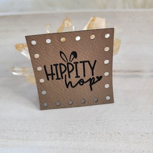 Hippity Hop Patch/Easter Tag/Bunny Rabbit Label/Eco Friendly Faux Leather/15 colors/for Handmade Crafts/Crochet/Knit/Sew