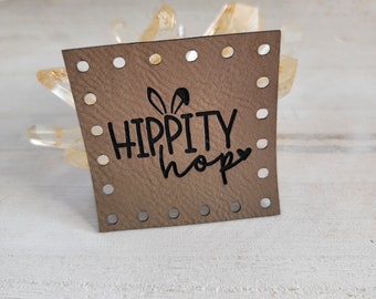 Hippity Hop Patch/Easter Tag/Bunny Rabbit Label/Eco Friendly Faux Leather/15 colors/for Handmade Crafts/Crochet/Knit/Sew