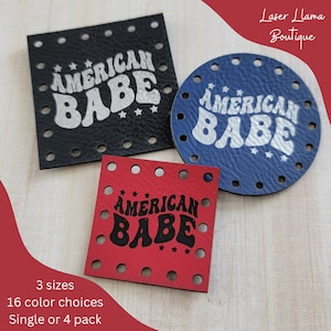 American Babe Vegan Leather Patches for Handmade Items/Patriotic/July 4th/Independence Day Crochet Knit Tags/USA Labels/Cozies, Bags, & More