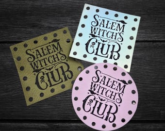 Salem Witch's Club ~ Halloween Faux Leather Crochet Patch ~ Sew On Knit Labels ~ Various Size & Colors
