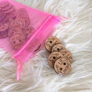 Customizable 1" Red Alderwood Buttons for handmade items/Custom pom pom buttons for removeable poms/crochet/knit/hats/beanies