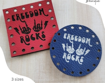 Freedom Rocks Vegan Leather Patches for Handmade Items/Patriotic/Independence Day Crochet Knit Tags/USA Labels/Cozies, Bags, & More