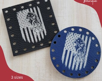 Eagle Flag Vegan Leather Patches for Handmade Items/Patriotic/July 4th/Independence Day Crochet Knit Tags/USA Labels/Cozies, Bags, & More