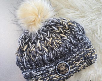 Handmade Crochet Beanie - Plume Beanie - Women's Fall Winter Hat - Cozy Pom Pom Toque - Adult Size - Fits 20-23" head circumference