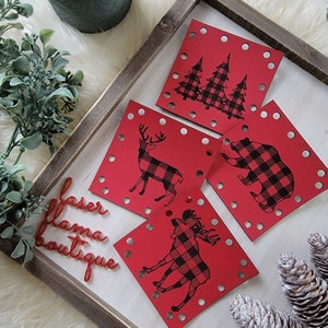 Plaid Holiday Granny Square Patches/Crochet add on for Granny Square bags or blankets/approx. 3.5&quot; square/Winter Labels for Handmade Items
