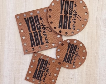 You are Enough Patch ~ Faux Leather Labels ~ 18+ colors ~ 4 sizes ~ Tag Patch Accessory for Crochet and Knit ~ Cup Cozy and Beanie Patches
