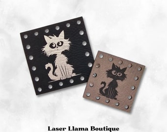 Black Cat Timid~Witchy~Halloween Patches~Faux Leather Tags~18 Color Choices~Labels for Crochet~Knit~Handmade