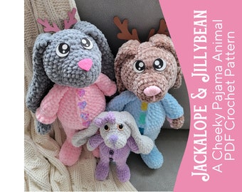 Jackalope & Jillybean Bunny Rabbit Crochet Amigurumi Pattern~PDF Instant Download~Intermediate Crochet Pattern~Cheeky Pajama Animal Pattern