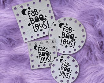 Fab-BOO-lous ~ Crochet Patches ~Knitting Tags ~ Halloween Fall Autumn Patches ~ Multiple Sizes ~ 20+ colors ~ Spooky Beanie Tags