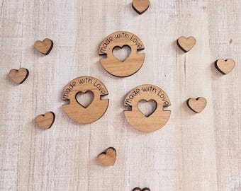Made with Love/Heart Faux Fur Pom Attachment Buttons/Works on Elastic or String Closure poms/Crochet/Knit/Knitting Machine Beanies