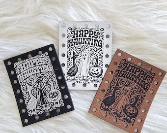 Happy Haunting Gooses ~ Crochet Patches ~Knitting Tags ~ Halloween Fall Autumn Patches ~ 1.75" x 2.25" ~ 20+ colors ~ Spooky Beanie Tags