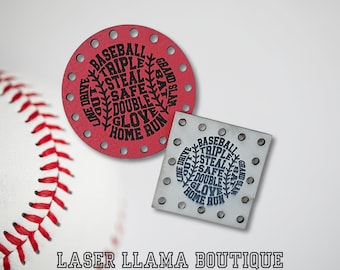 Baseball Word Art ~ Faux Leather Tags ~ 3 sizes ~ 18 colors ~ Patches for Hats - Craft Your Team Spirit! ~ Crochet ~ Knit ~ Hat Label