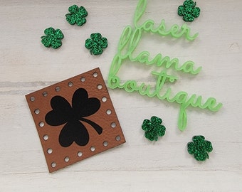 Shamrock/4 Leaf Clover/15 Colors Vegan Faux Leather/4 pack/2 Sizes/Labels for Handmade Crafts/St. Patty's Day labels for Crochet/Knit/Sew