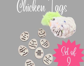 Chicken Tags ~ Funky Chicken Patches ~ Farmhouse Amigurumi Keychain Decor Chicken Labels ~ 2 sizes ~ 2 designs