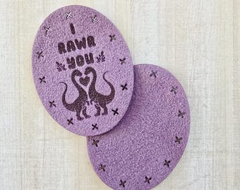 Dino Cuddler Paw Patches ~ I Rawr You ~ Brontosaur Dinosaur Feet ~ Washable Microsuede Feet Patches ~ Crochet in Lovey Paw Pads