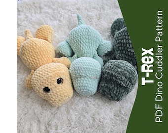 Terence the T-rex Dino Cuddler ~ Crochet PDF Pattern ~ No Sew Dinosaur Lovey & Stuffie Pattern ~ Baby Gift ~ Intermediate Pattern