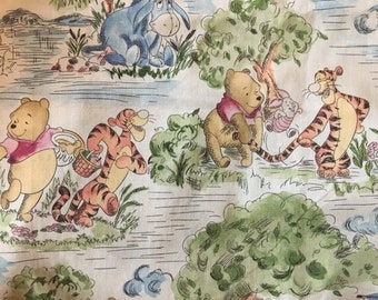 Winnie the Pooh Day in the Park light tan fabric,Pooh,Tigger, Eeyore fabric, 100% cotton fabric,quilting, SOLD by 1/2 Yards continuous piece