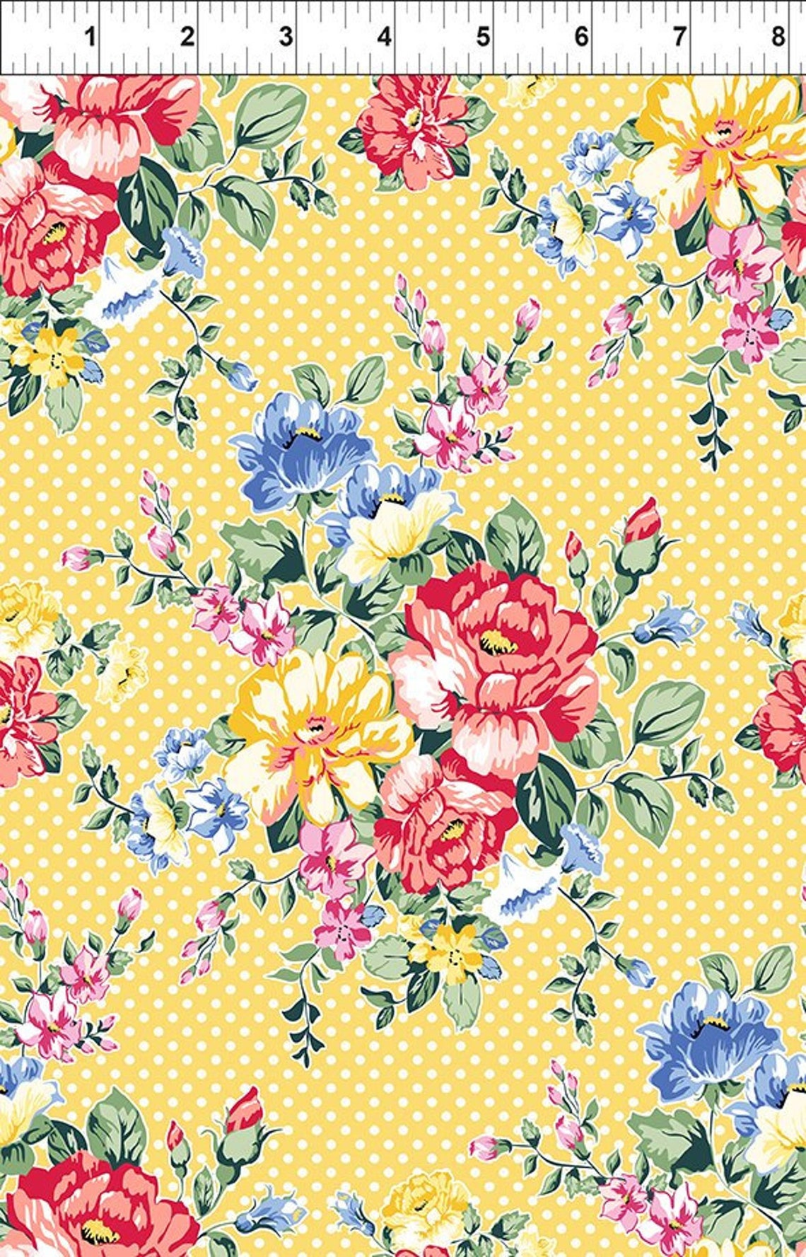 Cherry Lemonade Yellow Floral Rose Fabric In the Beginning Etsy