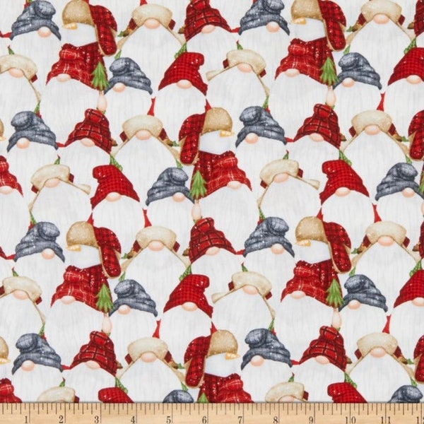 TIMBER Gnomies, Henry GLass Fabric,  Winter gnomes, Christmas Gnomes, Christmas fabric,  100% cotton fabric,quilting, SOLD in 1/2 YARDS