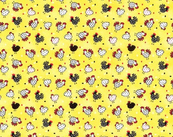 Chicken fabric, cute chicken fabric, barnyard animal print, Fabric Traditions, 100% cotton fabric,quilting, Sold by the 1/2 yard