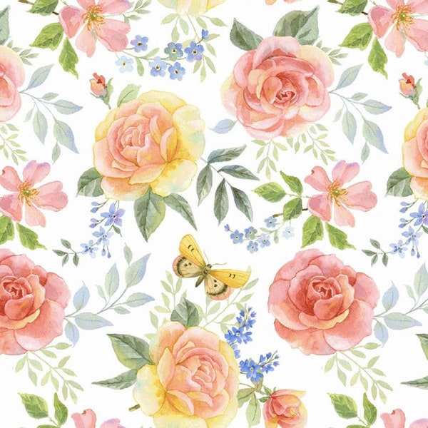 Large Rose fabric, Henry Glass fabric, floral fabric, Garden Inspirations, 100 % cotton, sewing  quilting fabric SOLD BY the 1/2 yd
