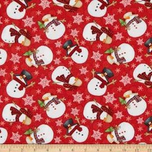 ChristmasTimber Gnomies,Henry Glass Fabric,Christmas Gnomes, Red Snowmen,  Christmas fabric,  100% cotton fabric,quilting, SOLD in 1/2 YARDS