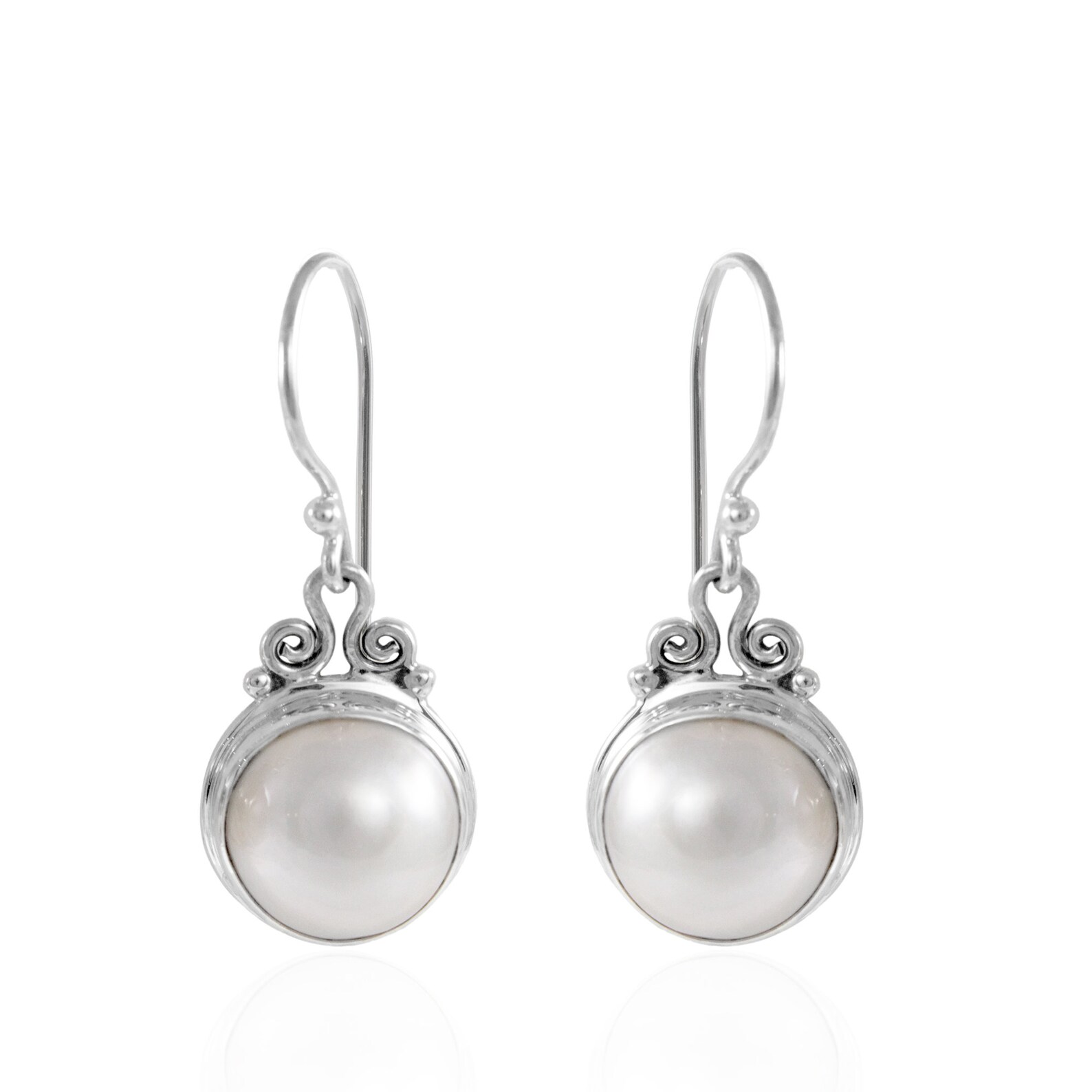 Schöne 13-14mm Runde weiße Mabe Perle baumeln Ohrringe set in | Etsy