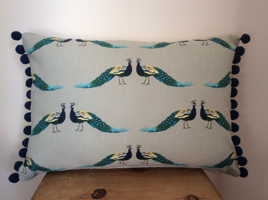 Sophie Allport Peacock Cushion With Pom Pom Trim DOUBLE SIDED Etsy UK
