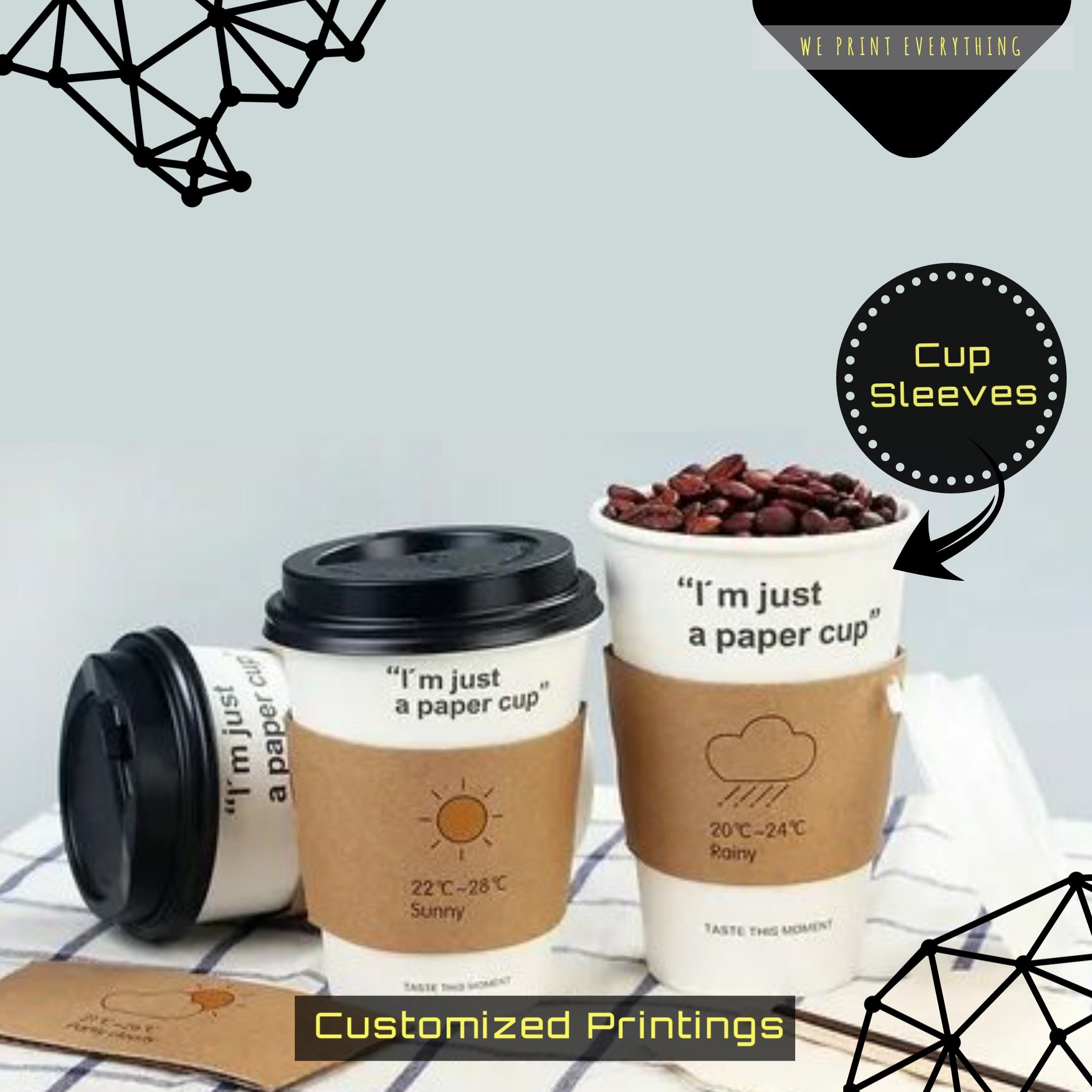 [100 Pack] 12oz Disposable White Paper Coffee Cups with Black Dome Lids and  Protective Corrugated Cup Sleeves - Perfect Disposable Travel Mug for