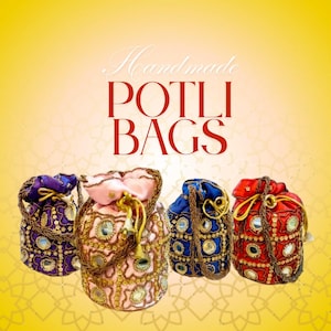 Embroidered Silk Potli Bag – Traditional Indian Wedding Favor, Beaded Drawstring Pouch, Bridal Party Gift, Festive Clutch