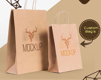 Different sizes Small - Medium - Large Kraft Paper Bags with Handles, Customized Printing of Multiple Logo with personalized shapes