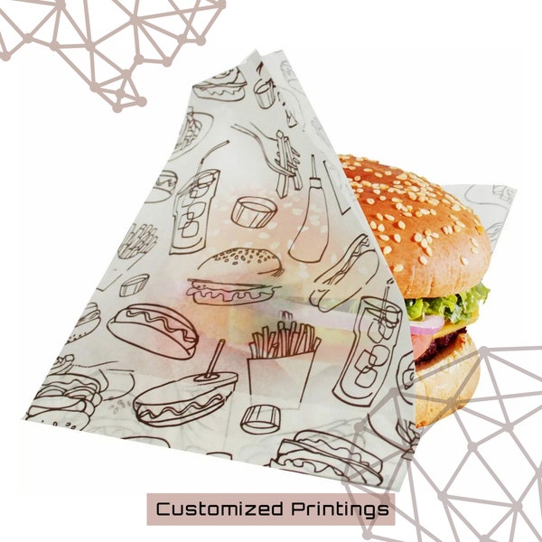 Customized Grill Theme Printed oil Absorbing & Blotting Greaseproof Papers for Burger wrapping, Durable Coated Roll for Fast Food Packaging