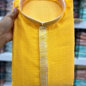 Handmade Jacquard Silk Kurta for Men |Double Patti Neck Design| Traditional Indian Wear for Wedding, Festive, Partywear Indian Ethnic Outfit