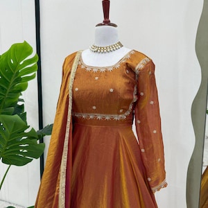 Partywear Suit Set for Women with Sequin Thread Work -Lace Dupatta | Handmade Indian Ethnic Wear | wedding festive wear Dress for women
