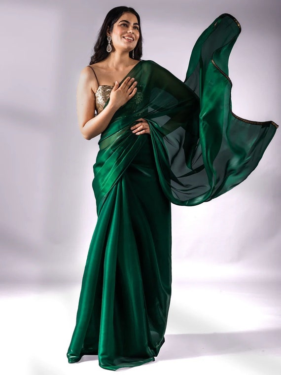 Yellow & Green Banarasi Katan Silk Saree With Customise Stitching Blouse  for Women Cultural Pooja Wear Simple Casual Sari - Etsy