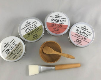 Veganes 6-teiliges Gesichtsmasken-Set aus Ton, Pink, Grün, Rot und Fuller's Earth, bis zu 10 Applikationen, Pinsel, Schale und Löffel