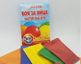 5 Farben + Extra Rot Paint Dye zum Dekorieren Osterei Fancy Art Craft 50 Bunte Eier / Rot Grün, Orange, Gelb, Blau /
