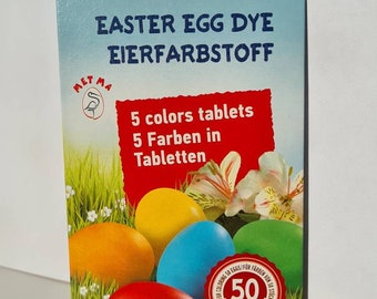 5 Colours Paint Dye for Decorating Easter Egg Fancy Art Craft 50 Colourful Eggs / Red  Green, Orange, Yellow, Blue/