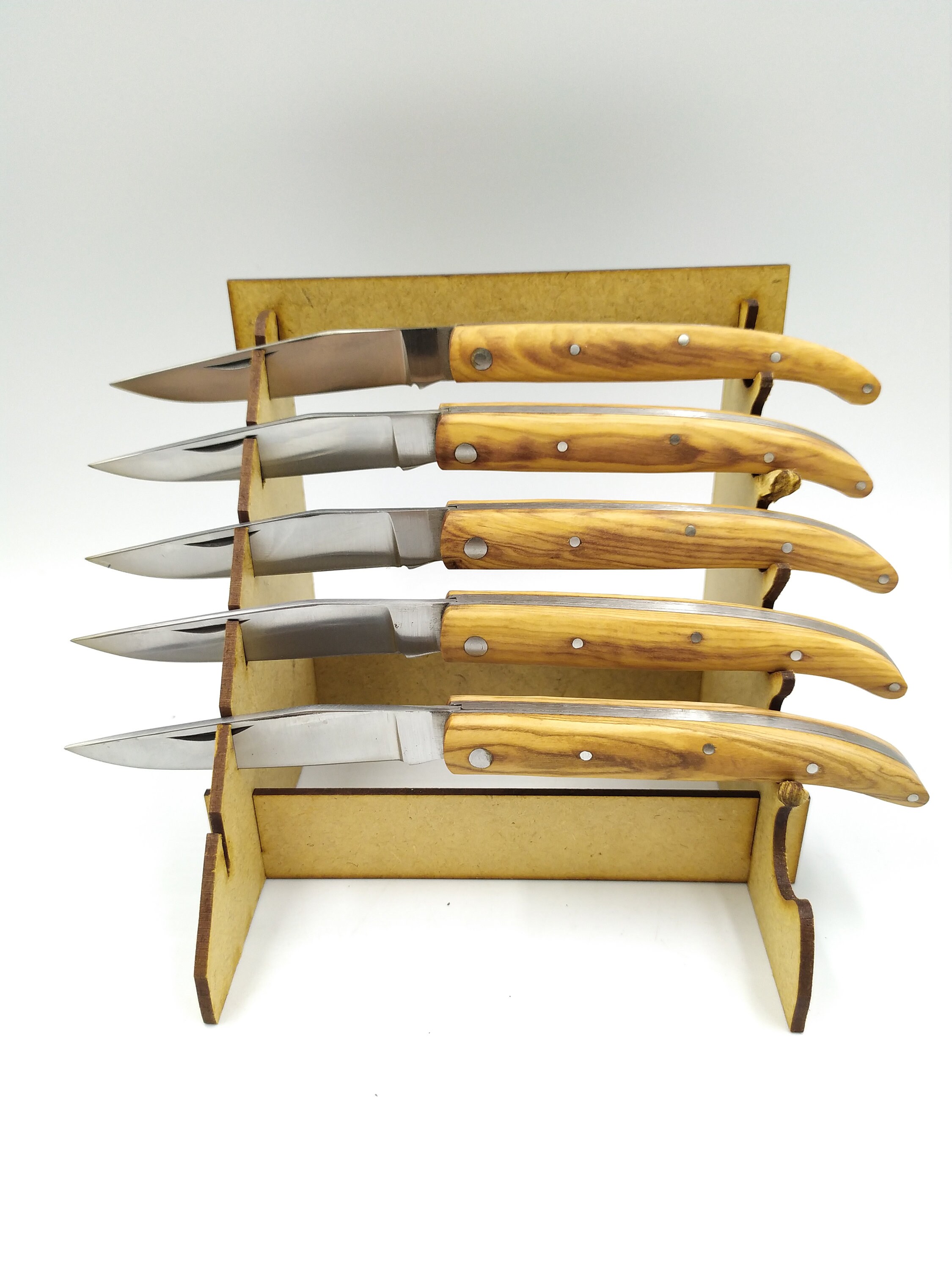 Juego de 5 cuchillos plegables Mango en madera de olivo | Etsy
