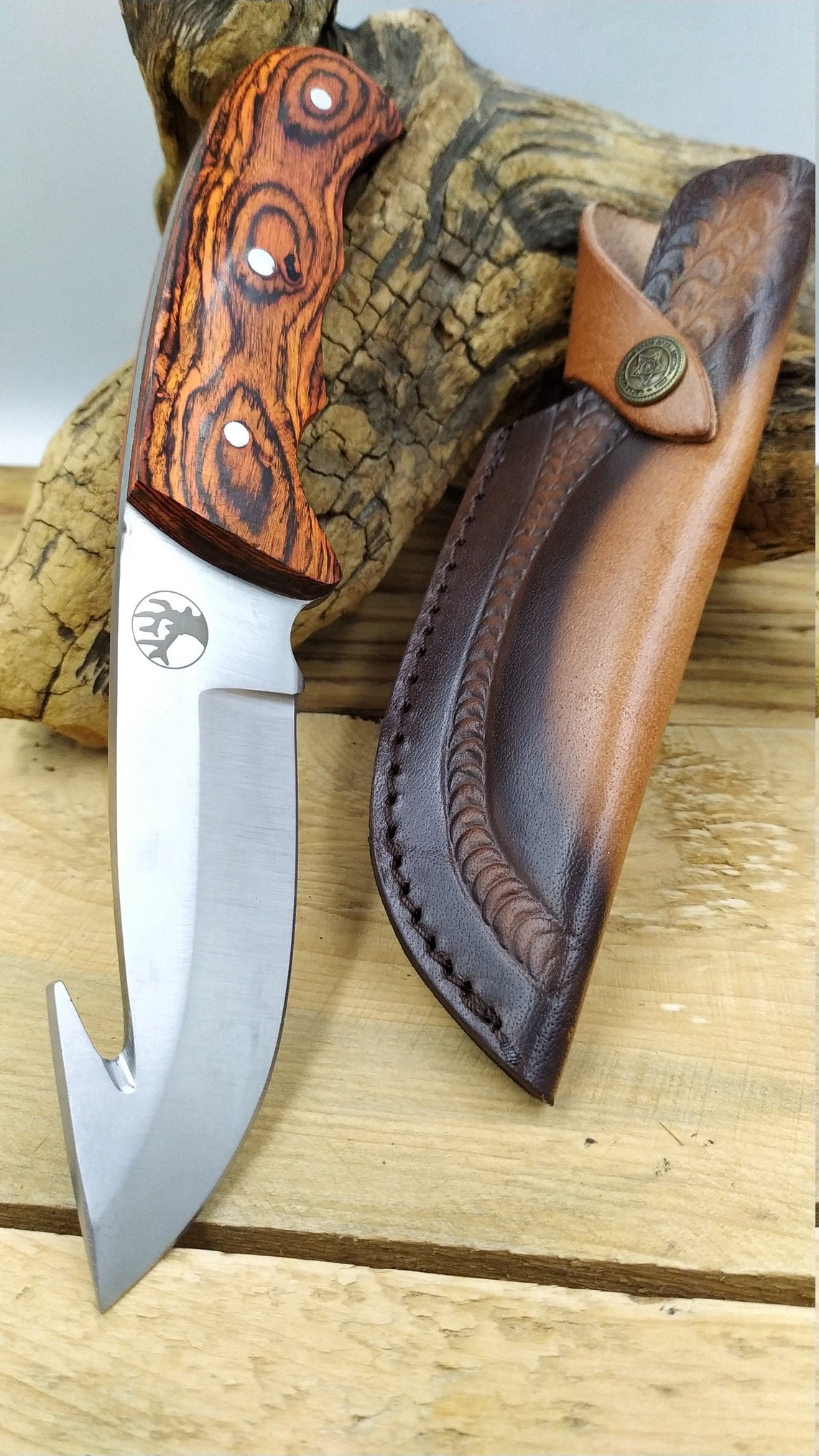 Couteau DE CHASSE à dépecer manche Bois avec ETUI cuir Etsy